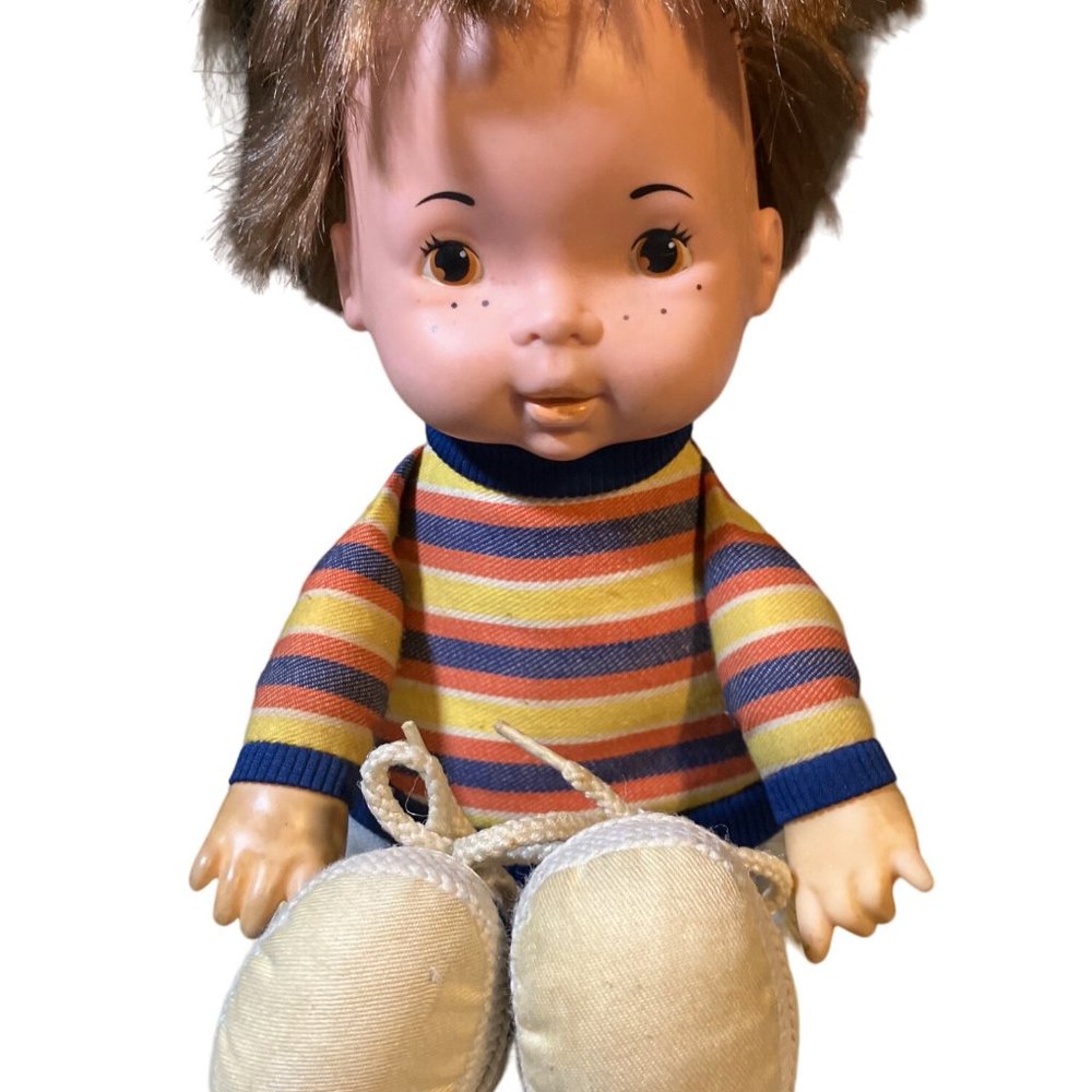Vintage Fisher Price 1974 Joey Lapsitter 206 Boy Doll Striped Shirt Plush Toy